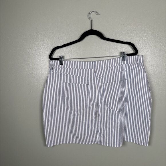 Forever‎ 21 Light Denim Blue & White Striped Mini Skirt Sz 2X Pockets Belt Loops - Picture 2 of 8